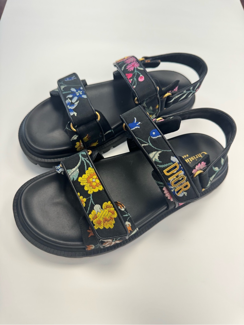 Christian Dior Dioract Black Floral Embroidered Sandals - Picture 2 of 8